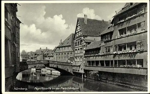 Ak Nürnberg in Mittelfranken, Pegnitzpartie an der Fleischbrücke