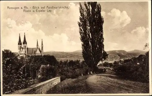 Ak Remagen am Rhein, Blick auf Apolinariskirche, Rhein und Erpeler Ley