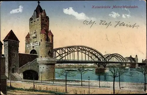 Ak Mainz am Rhein, Kaiserbrücke Mainz-Wiesbaden