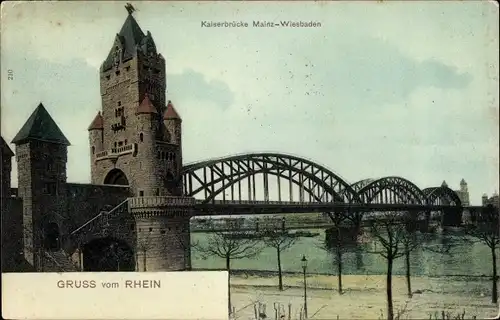 Ak Mainz am Rhein, Kaiserbrücke Mainz-Wiesbaden