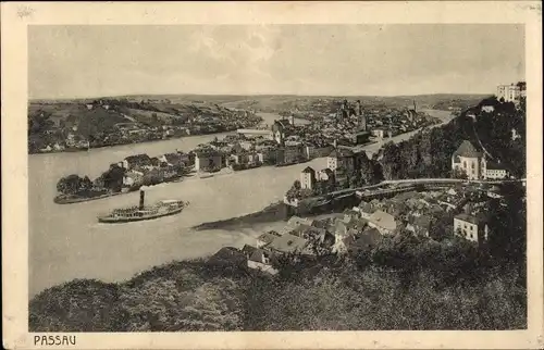 Ak Passau in Niederbayern, Panorama, Dampfer
