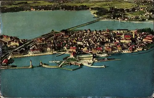Ak Lindau am Bodensee Schwaben, Fliegeraufnahme, Hafen