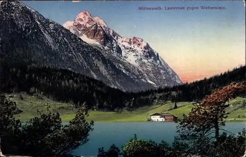 Ak Mittenwald in Oberbayern, Lautersee, Blick auf Weiterstein