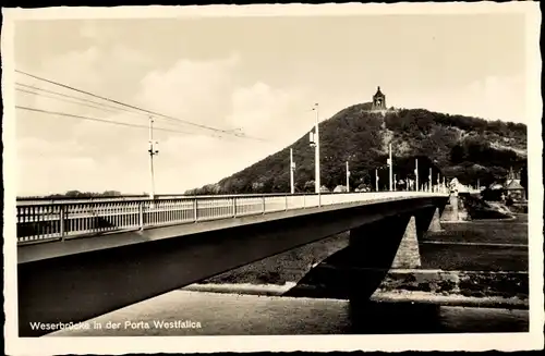 Ak Porta Westfalica an der Weser, Weserbrücke, Restaurant am Kaiser-Wilhelm-Denkmal