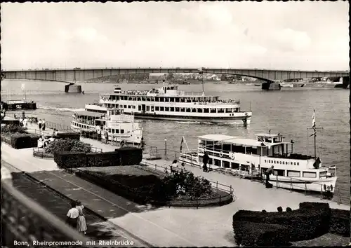 Ak Bonn am Rhein, Rheinpromenade mit Rheinbrücke, Dampfer Siebengebirge