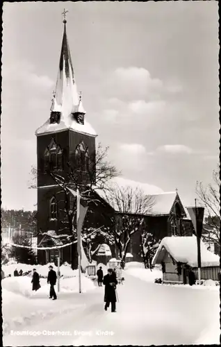 Ak Braunlage im Oberharz, ev. Kirche im Winter