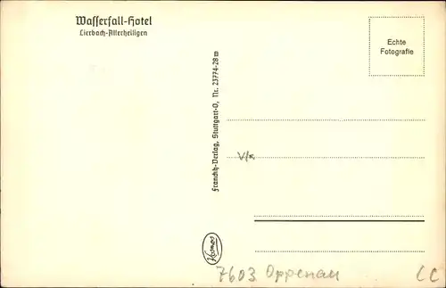 Ak Oppenau im Schwarzwald, Wasserfall-Hotel, Lierbach Allerheiligen