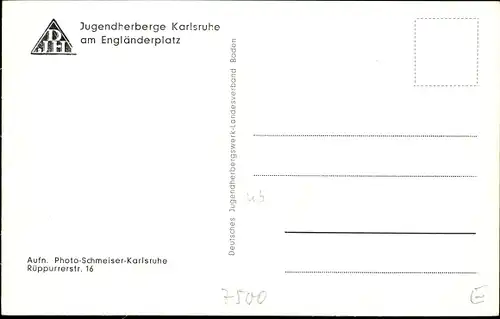 Ak Karlsruhe in Baden, Jugendherberge am Engländerplatz