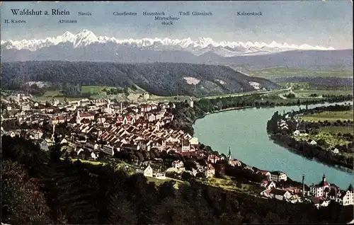 Ak Waldshut Tiengen am Hochrhein Baden Wüttemberg, Säntis, Bahnhof Hotel Waldshut