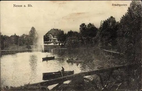 Ak Neuss am Rhein, Stadtgarten, Teich, Boote