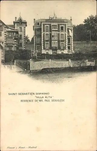Ak Donostia San Sebastian Baskenland, Villa Alta, Residence De Mr. Paul Dèroulède