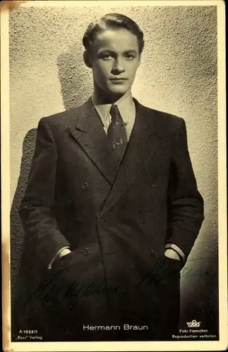 Ak Schauspieler Hermann Braun, Portrait, Autogramm