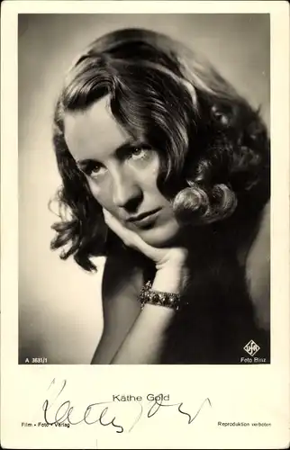 Ak Schauspielerin Käthe Gold, Portrait, UFA Film A 3631 1, Autogramm