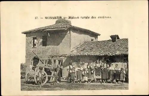 Ak Bitola Monastir Mazedonien, Maison rurale des environs, Bauernhof, Anwohner
