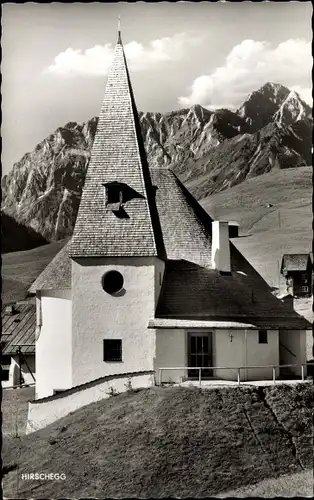 Ak Hirschegg Steiermark, Evangelische Kirche mit Widderstein