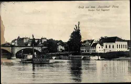 Ak Pirna an der Elbe, Carolabad, Dampfer