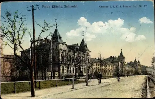 Ak Pirna an der Elbe, Kaserne d. 1. K.S. Pionier Bat. No.12