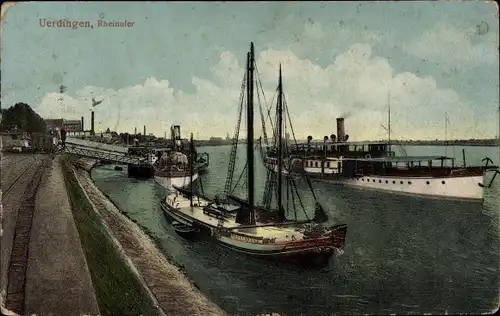 Ak Uerdingen Krefeld am Niederrhein, Rheinufer, Dampfer