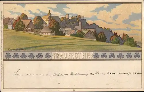 Künstler Ak Hiemann, Ewald, Frauenstein im Erzgebirge, Blick auf die Stadt