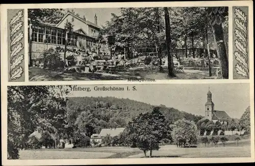 Ak Großschönau in der Oberlausitz Sachsen, Hutberg, Gastwirtschaft, Musikpavillon, Ortspartie