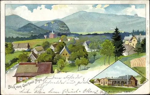 Künstler Litho Kretschmann, Hayn Oybin Oberlausitz, Gasthaus Hayn, Gesamtansicht