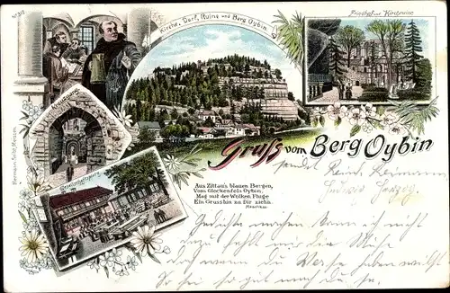 Litho Oybin in der Oberlausitz Sachsen, Kirche, Dorf, Ruine, Berg Oybin