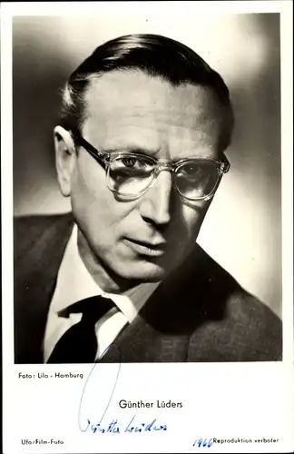 Ak Schauspieler Günther Lüders, Portrait mit Brille, Autogramm