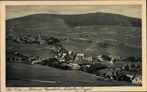 Ak Loučná pod Klínovcemj Böhmisch Wiesenthal Region Aussig, Gesamtansicht, Fichtelberg