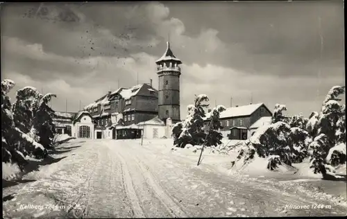 Ak Klínovec Keilberg Erzgebirge Region Karlsbad, Keilberghotel im Winter