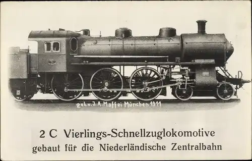 Ak Niederländische Eisenbahn, Maffei, 2 C Vierlings Schnellzuglokomotive, Dampflok