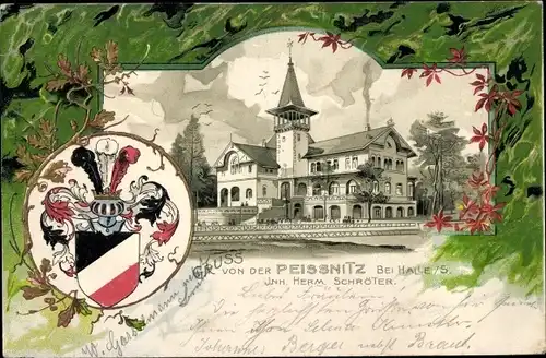 Präge Wappen Litho Halle an der Saale, Gasthaus Peissnitz