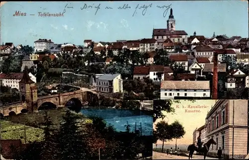 Ak Stříbro Mies Region Pilsen, Stadtbild, K. k. Kavallerie Kaserne