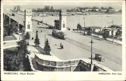 Ak Warszawa Warschau Polen, Neue Brücke, Straßenbahn