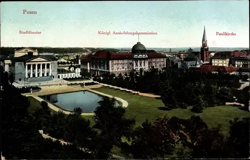 Ak Poznań Posen, Stadttheater, Kgl. Ansiedlungskommission, Paulikirche