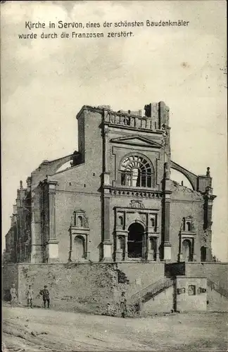 Ak Servon Melzicourt Marne, Kirche, durch Franzosen zerstört, I. WK