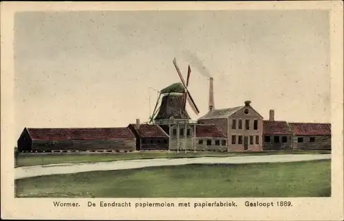Ak Wormer Nordholland, De Eendracht papiermolen met papierfabriek