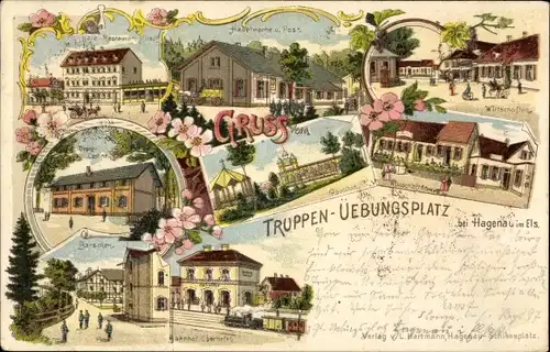 Litho Haguenau Hagenau Elsass Bas Rhin, Truppenübungsplatz, Hauptwache, Post, Wirtschaften