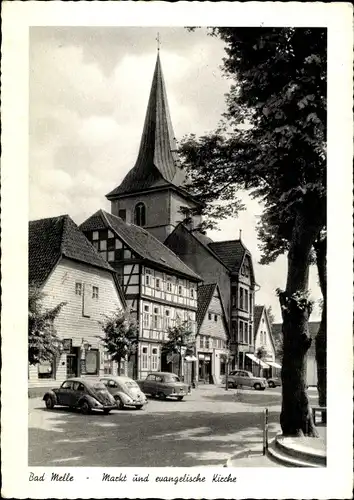Ak Melle in Niedersachsen, Markt, ev. Kirche