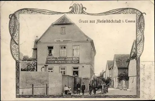 Jugendstil Ak Niederhöchstadt Eschborn im Taunus, Gasthaus Taunus, Binding