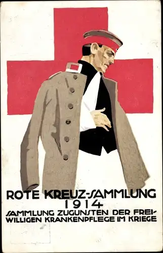 Ganzsachen Künstler Ak Hohlwein, Ludwig, Rotes Kreuz, Königreich Bayern, verwundeter Soldat