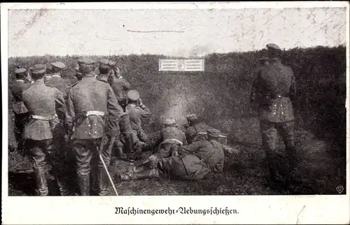 Ak Maschinengewehr-Übungsschießen, Deutsche Soldaten in Uniformen, I. WK