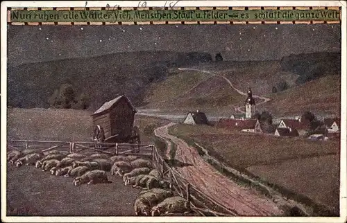 Lied Künstler Ak Hey, P., Volksliederkarte Nr. 45, Nun ruhen alle Wälder