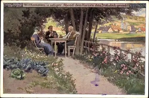 Lied Künstler Ak Hey, Paul, Volksliederkarte Nr 87, Willkommen O seliger Abend