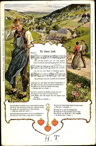 Lied Ak Vogel, Wilhelm, De biese Lieb, Erzgebirge, Liebespaar, weinender Mann