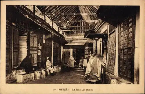 Ak Meknès Marokko, Le Souk aux etoffes