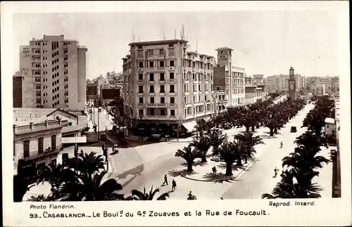 Ak Casablanca Marokko, Le Boulevard du 4e Zouaves et la Rue de Foucault
