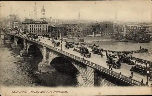 Ak London City England, Bridge and Fire Monument