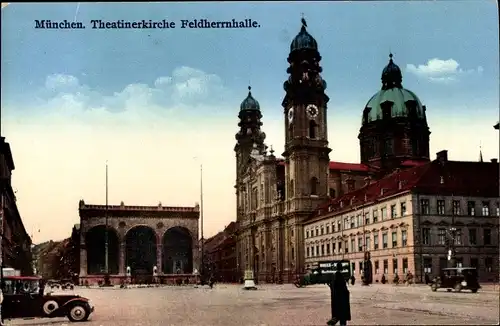 Ak München, Theatinerkirche, Feldherrnhalle