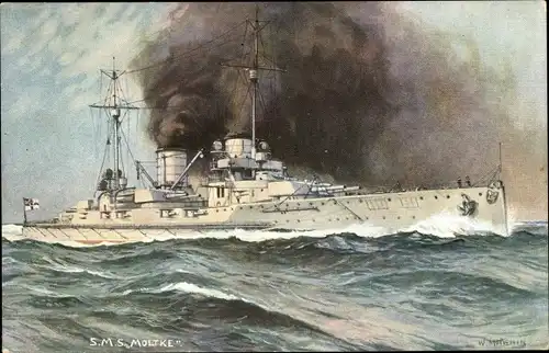 Künstler Ak Malchin, W., Deutsches Kriegsschiff, SMS Moltke, Schlachtkreuzer