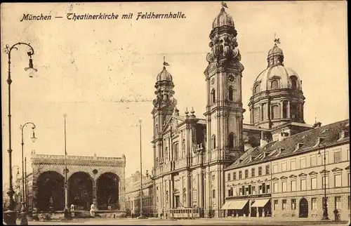 Ak München, Theatinerkirche mit Feldherrnhalle